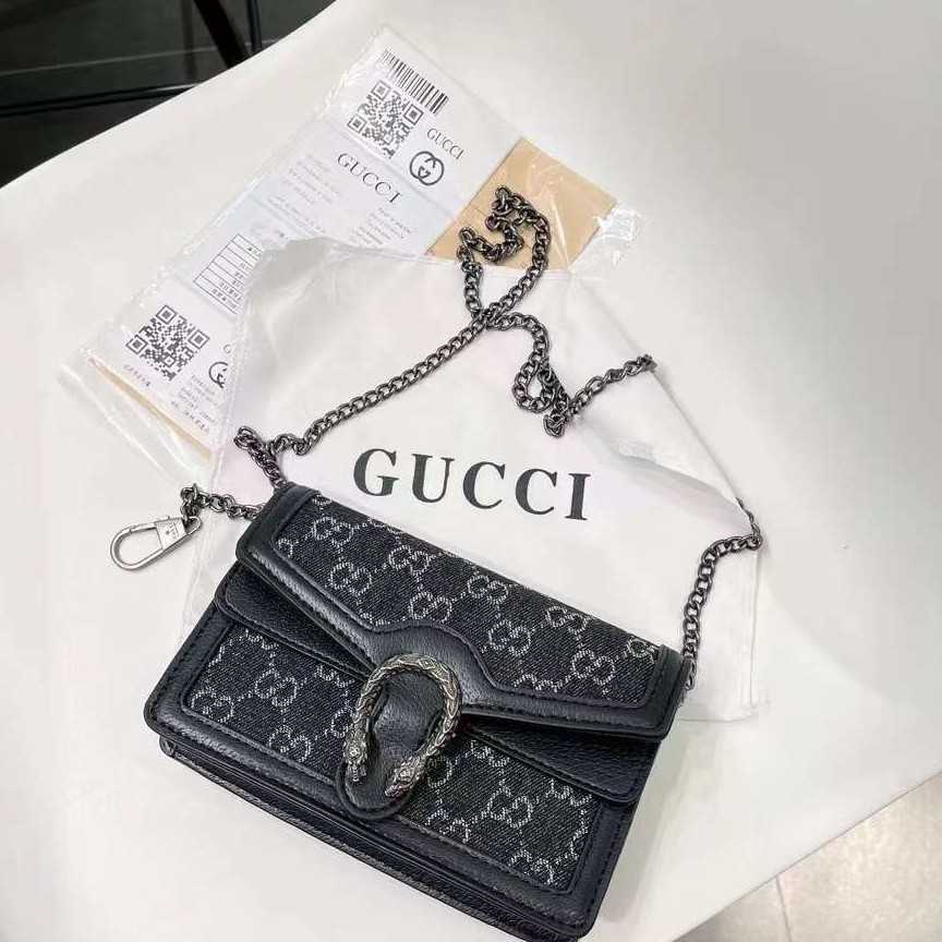 Gucci Dionysus GG Denim Super Mini Crossbody Clutch Bag