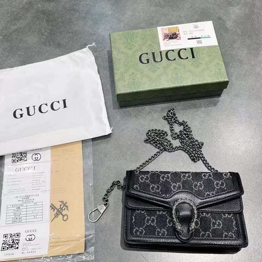Gucci Dionysus GG Denim Super Mini Crossbody Clutch Bag