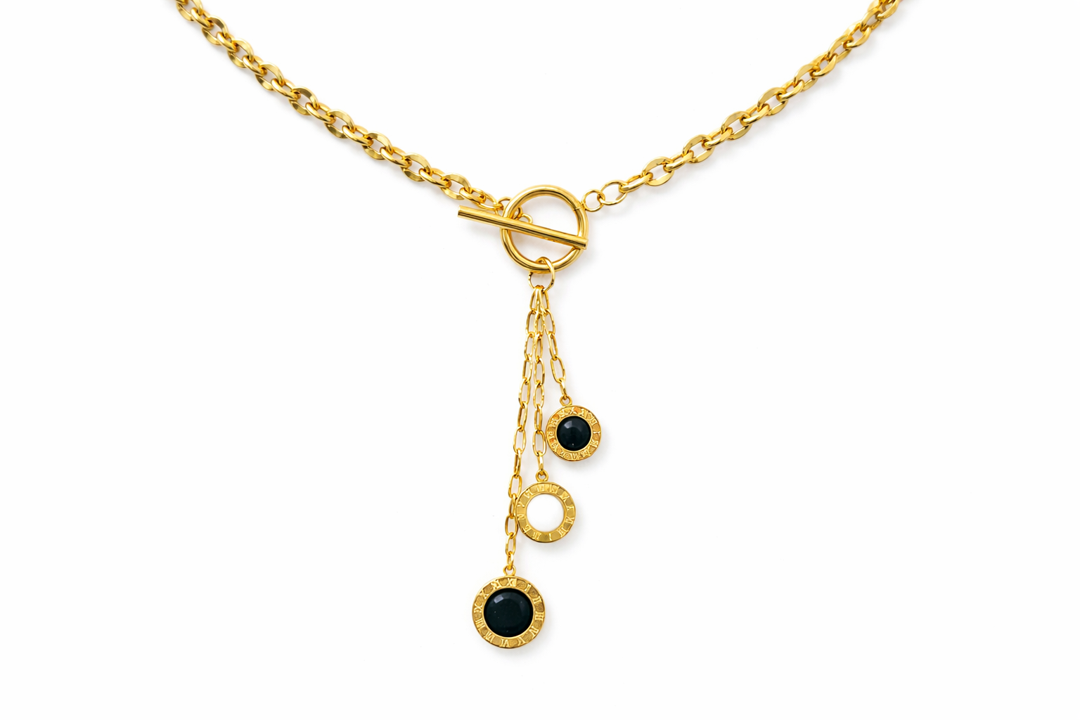 Roman Charm Drop Necklace – Gold Stainless Steel