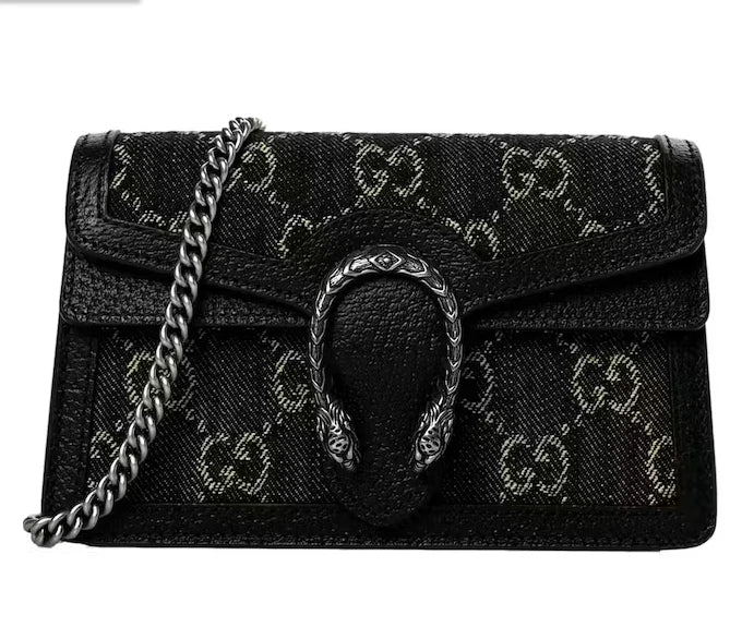 Gucci Dionysus GG Denim Super Mini Crossbody Clutch Bag