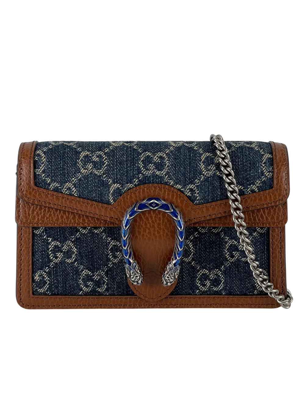 Gucci Dionysus GG Denim Super Mini Crossbody Clutch Bag