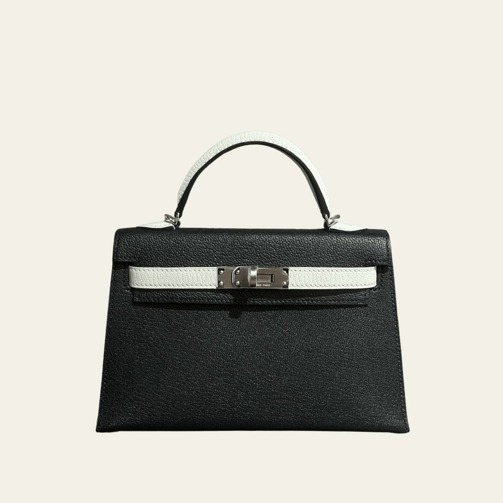 HURMUS Classic Top Handle Bag – Black & White with box