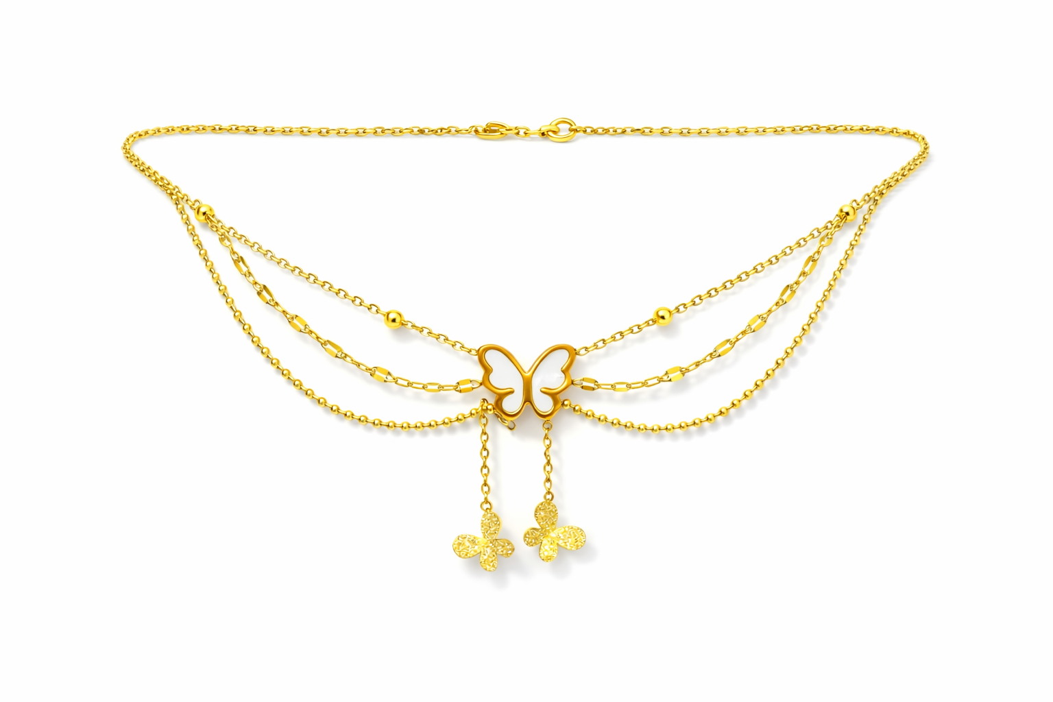 Gold Stainless Steel Butterfly Layer Necklace