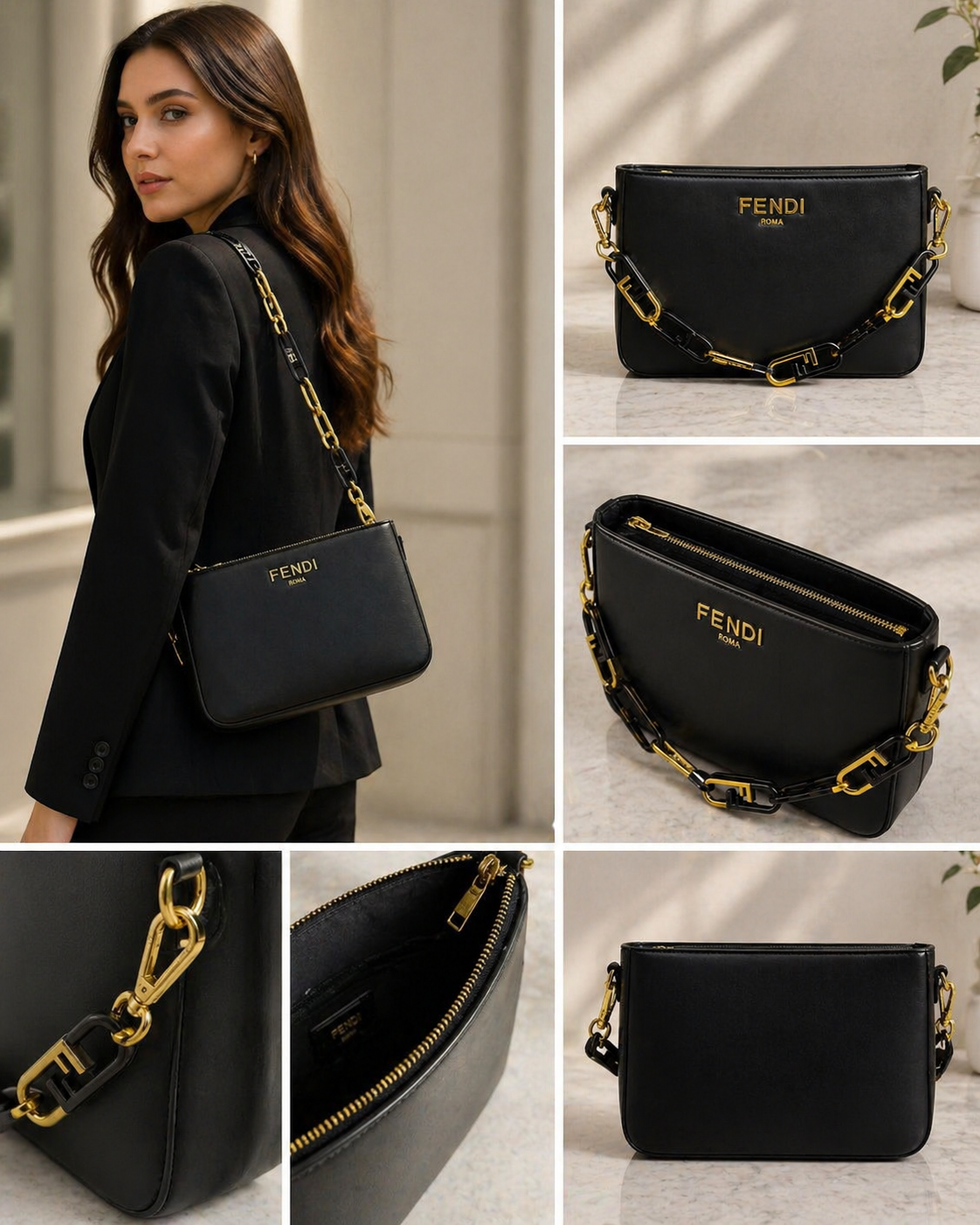 Fendi Style Chain Shoulder Bag
