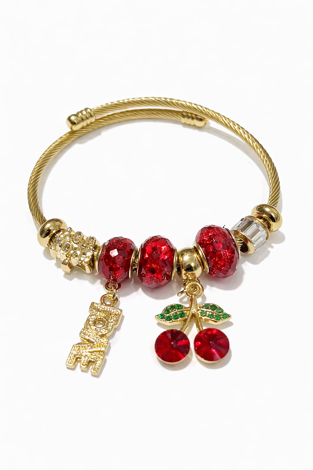 Red Cherry Crystal Charm Bracelet